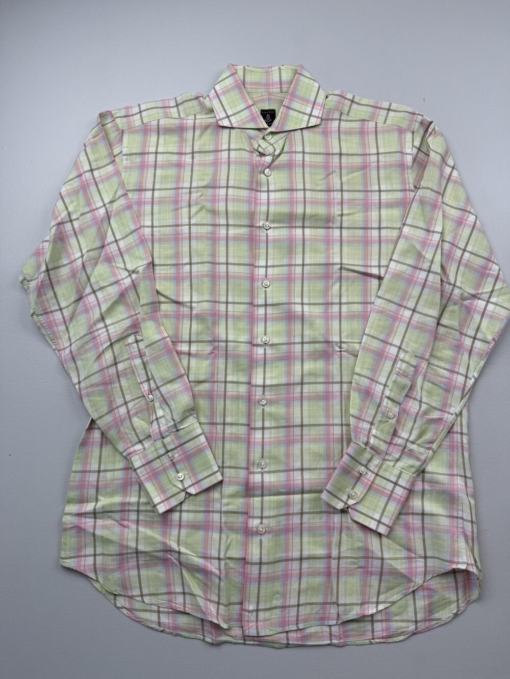 Robert Talbott Dress Shirt Mens Medium Multicolor Plaid Cotton Long Sleeve